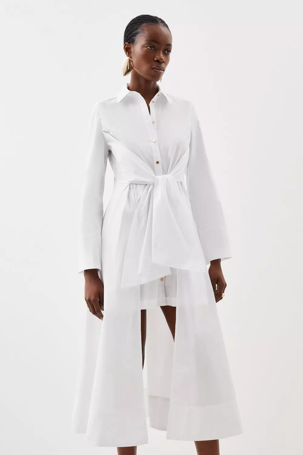 Cotton Tie Detail Woven Midaxi Shirt Dress | Karen Millen