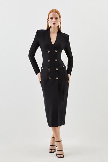 Black Figure Form Bandage Blazer Style Knit Midi Dress