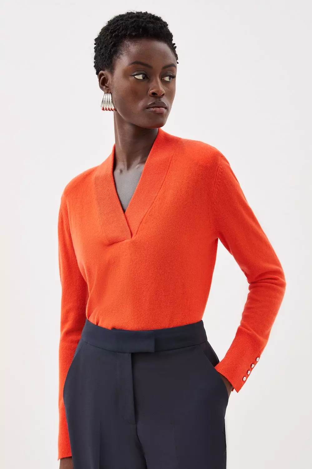 Cashmere V Neck Power Shoulder Knit Jumper Karen Millen