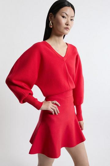 Compact Wool Look Knit Flippy Mini Skirt red