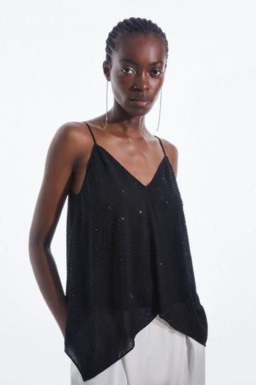 All Over Embellished Georgette Woven Cami Top black