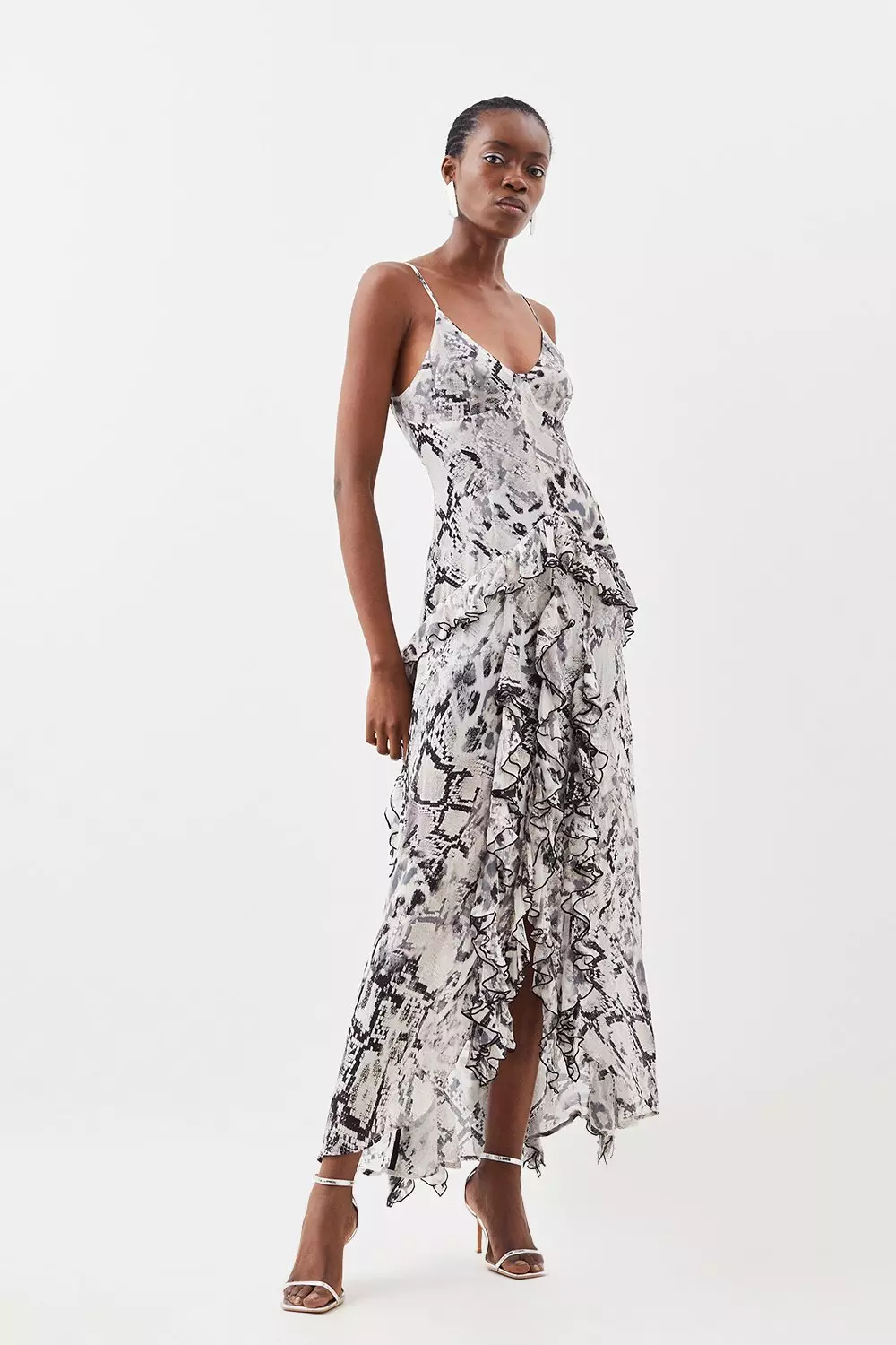 Snake Viscose Strappy Ruffle Drama Woven Maxi Dress alternative image