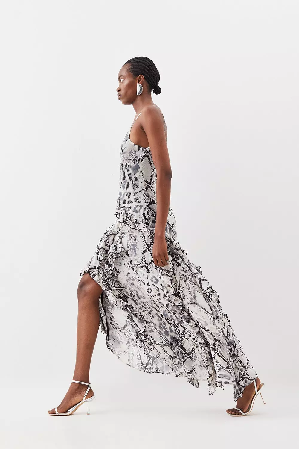 Snake Viscose Strappy Ruffle Drama Woven Maxi Dress alternative image