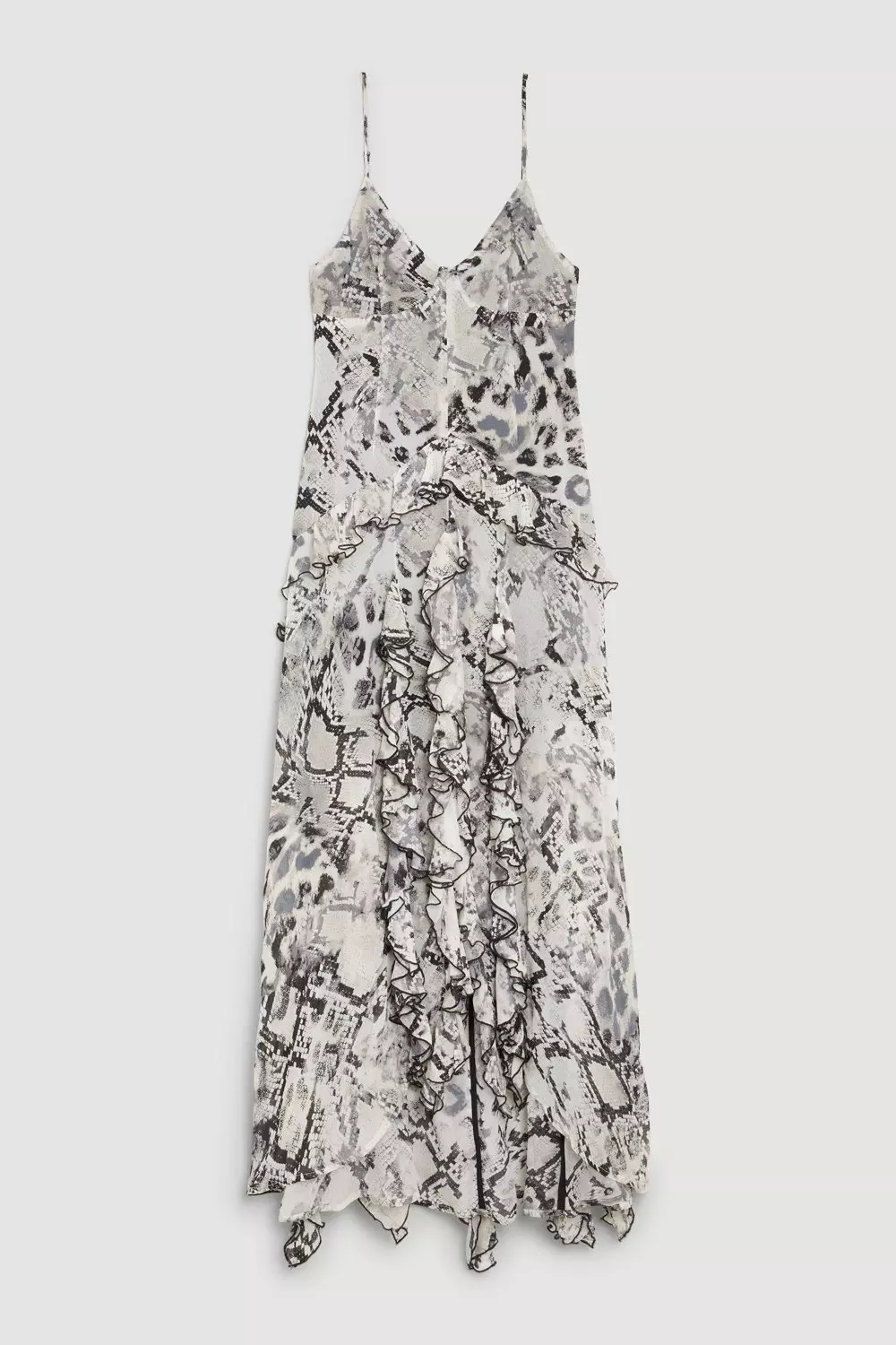 Snake Viscose Strappy Ruffle Drama Woven Maxi Dress alternative image