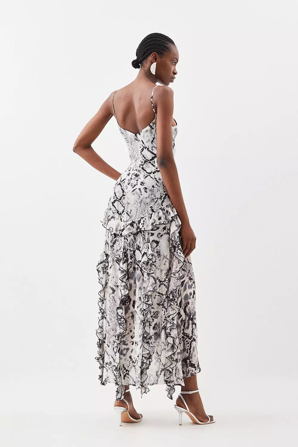 Snake Viscose Strappy Ruffle Drama Woven Maxi Dress alternative image