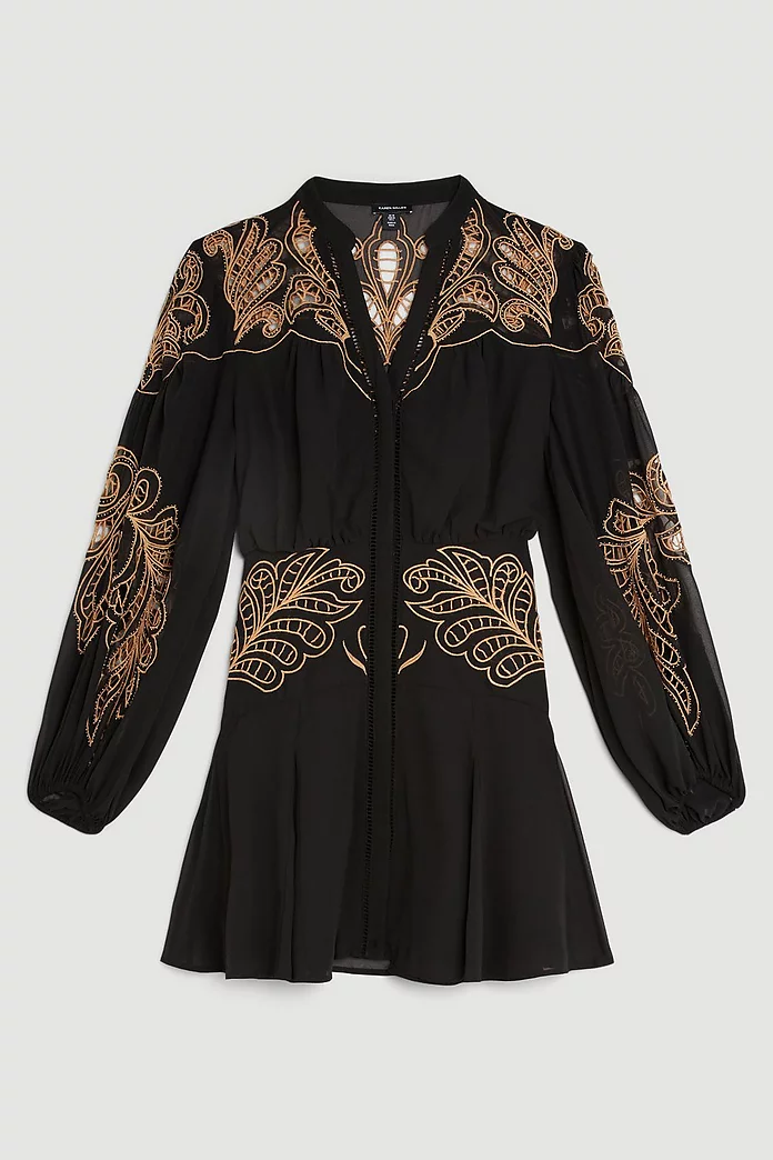 Cutwork Beaded Embroidered Woven Mini Dress | Karen Millen Cutwork Beaded Embroidered Woven Mini Dress | Karen Millen