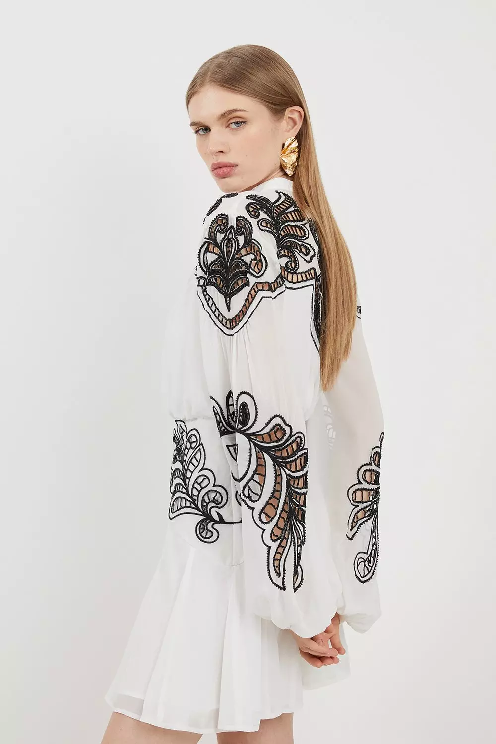 Cutwork Beaded Embroidered Woven Mini Dress | Karen Millen