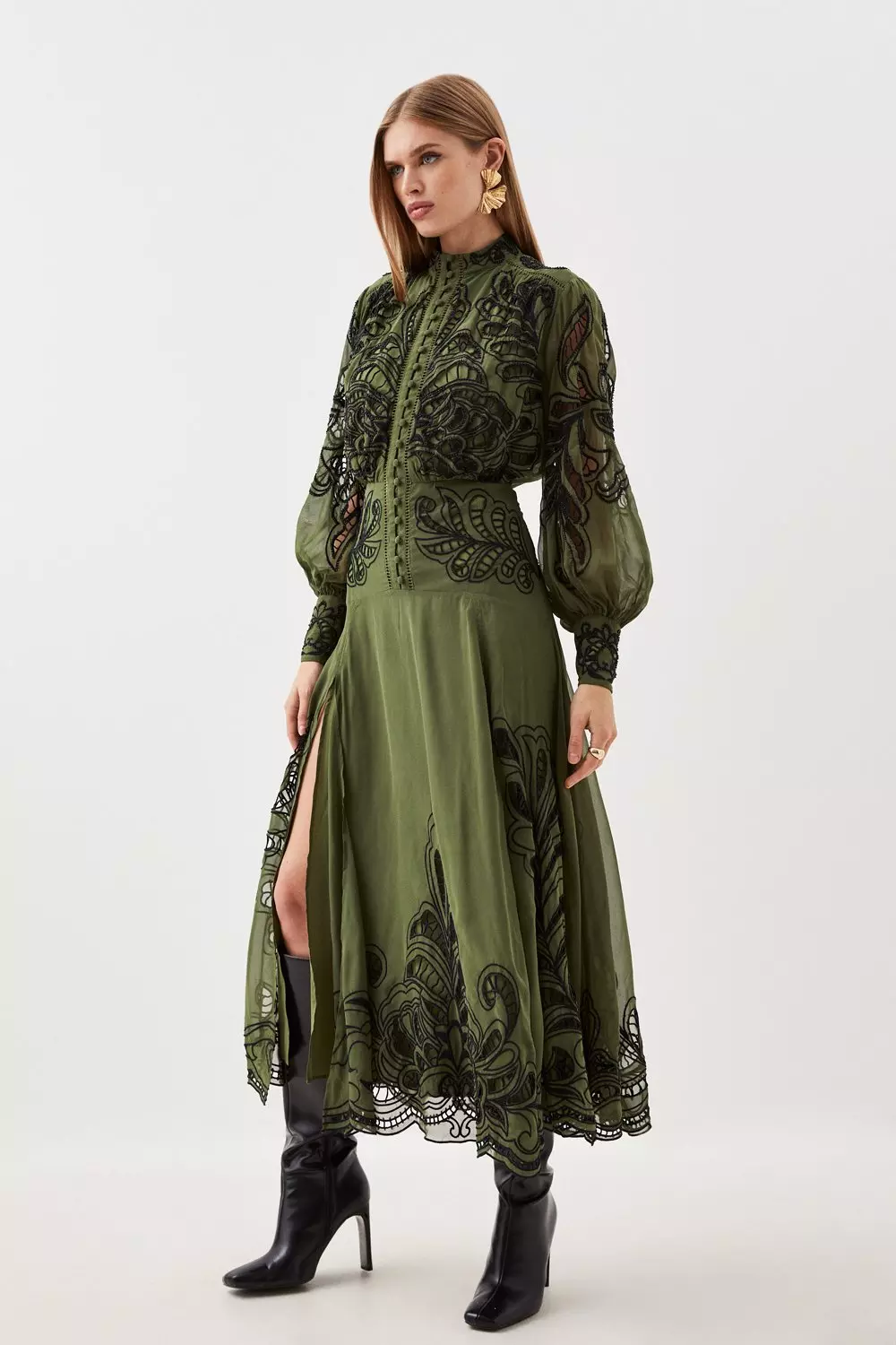 Tall Cutwork Beaded Embroidered Woven Maxi Dress | Karen Millen