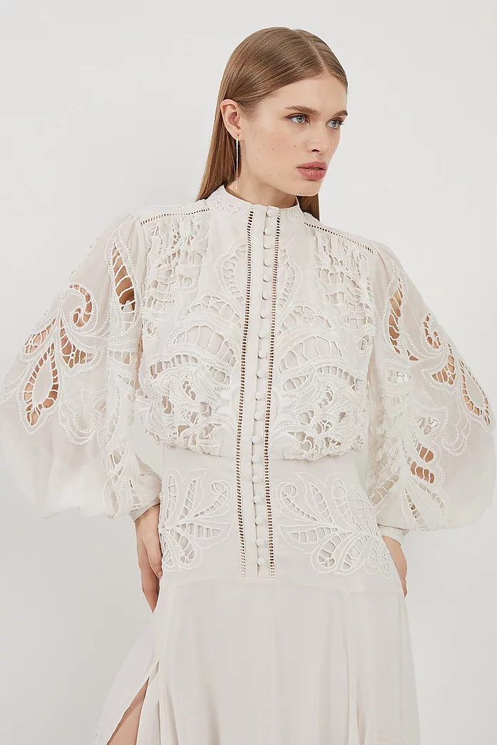 Cutwork Beaded Embroidered Woven Maxi Dress | Karen Millen Cutwork Beaded Embroidered Woven Maxi Dress | Karen Millen