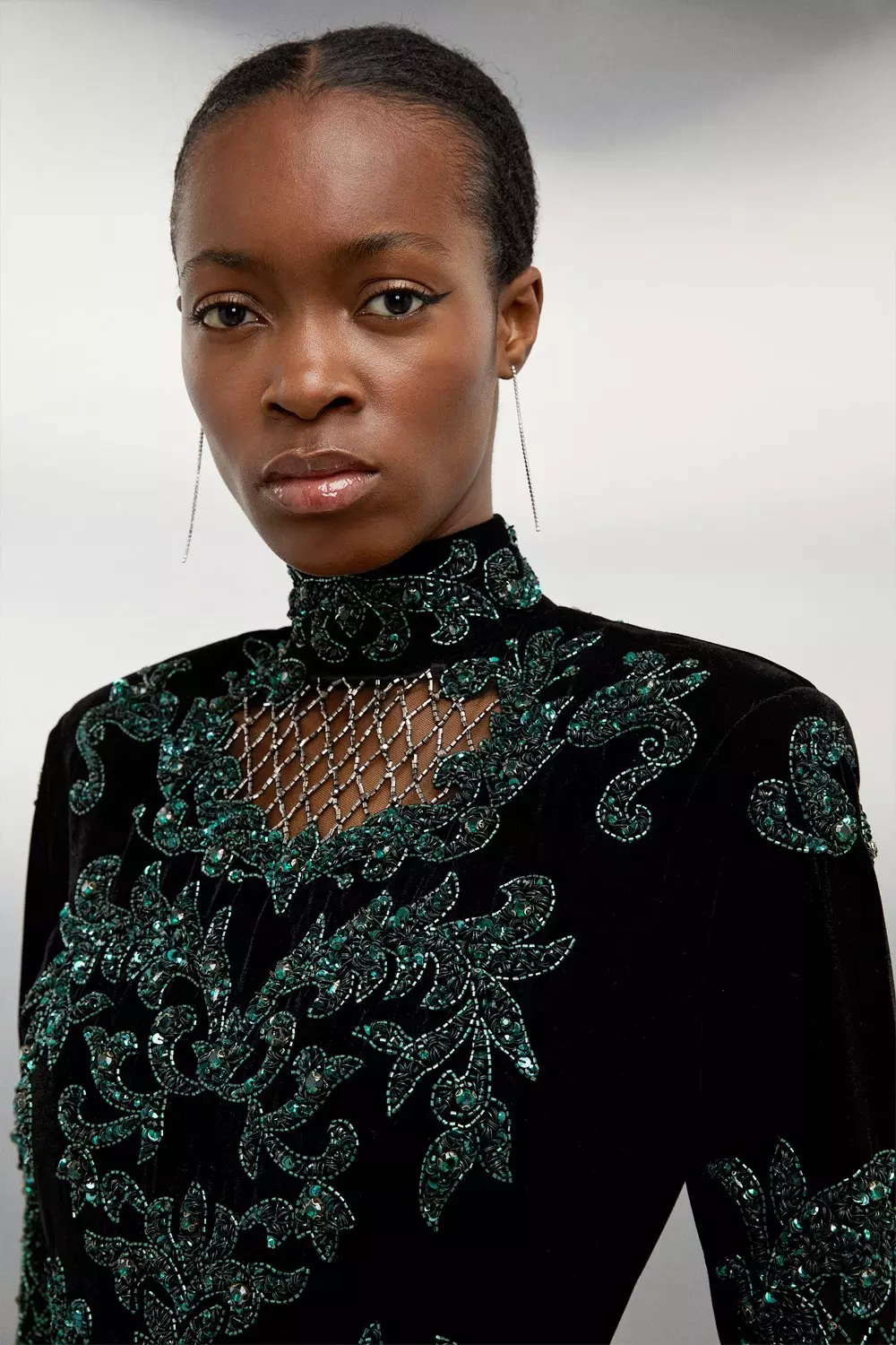 Velvet applique dress cheap