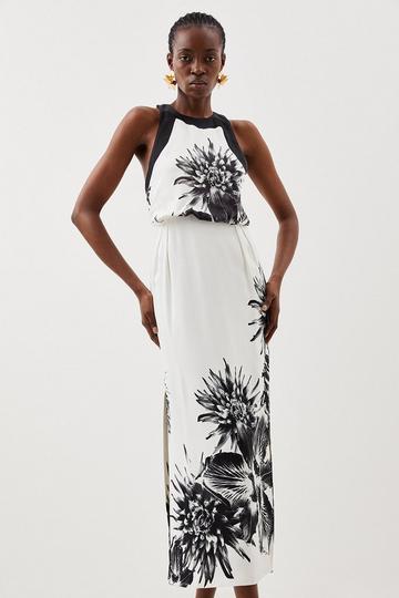 Tall Satin Crepe Floral Midi Dress mono