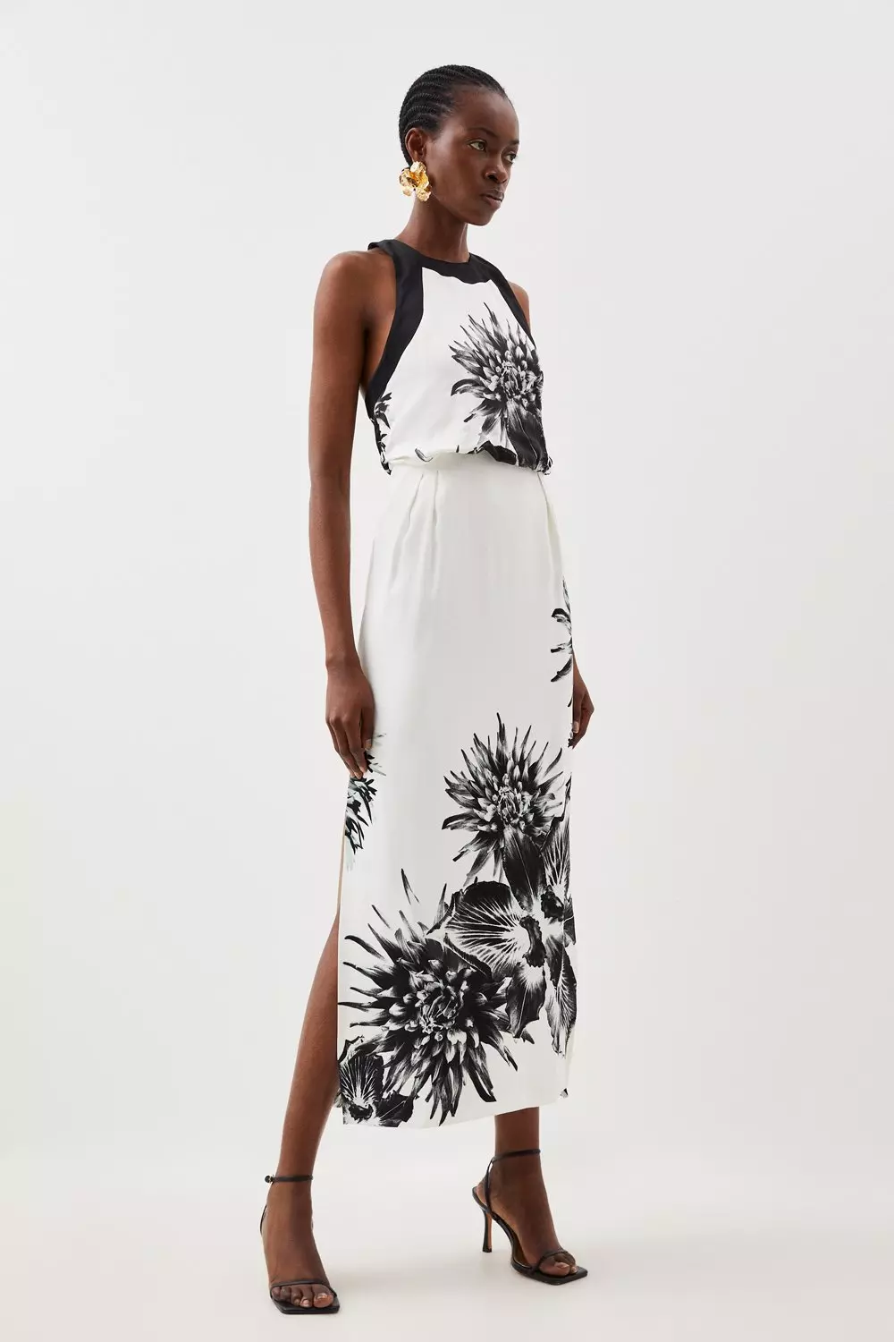 Tall Satin Crepe Floral Midi Dress Karen Millen