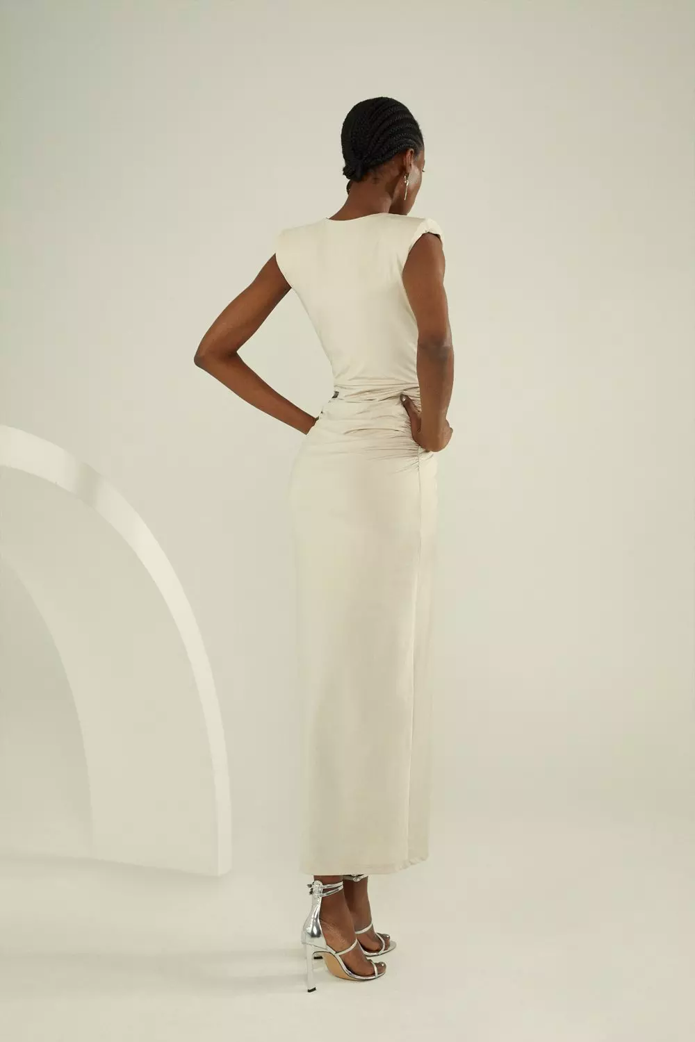 Jersey Crepe Draped Plunging Midi Dress | Karen Millen