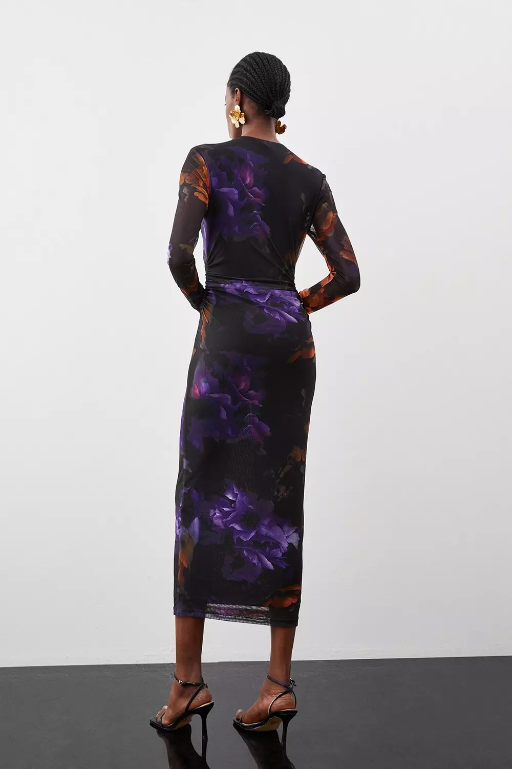 Floral Mesh Ruched Midaxi Dress | Karen Millen