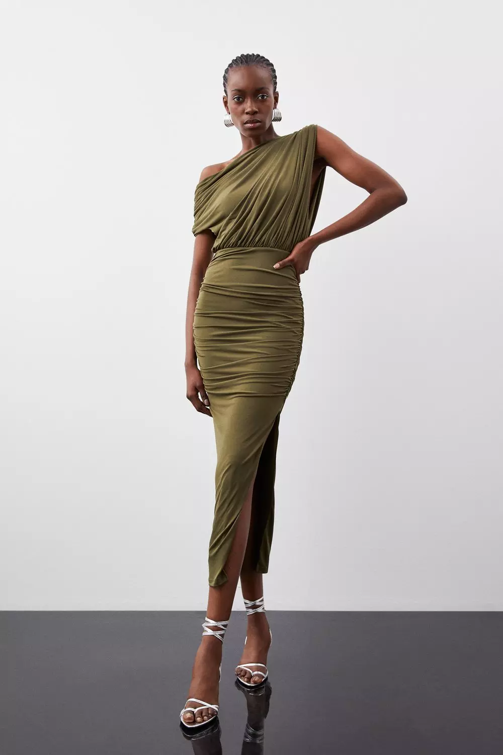 Jersey Crepe Asymmetric Neckline Maxi Dress Karen Millen