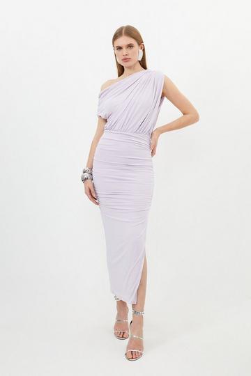 Jersey Crepe Asymmetric Neckline Maxi Dress lilac