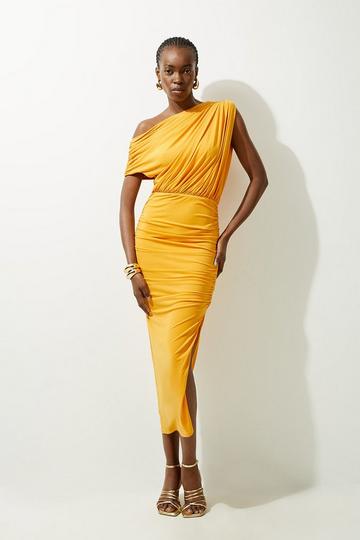 Jersey Crepe Asymmetric Neckline Maxi Dress mango