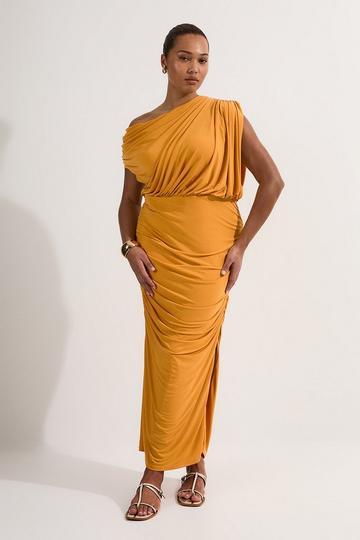 Plus Size Jersey Crepe Asymmetric Neckline Maxi Dress mango