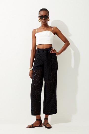 Belted Broderie Woven Trousers