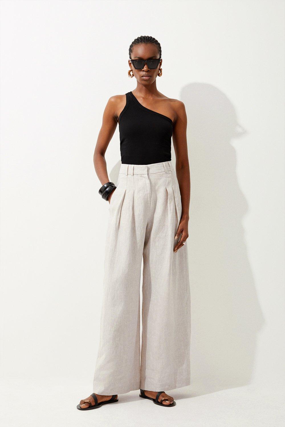 Pale grey  Linen Tailored Wide Leg Trouser  