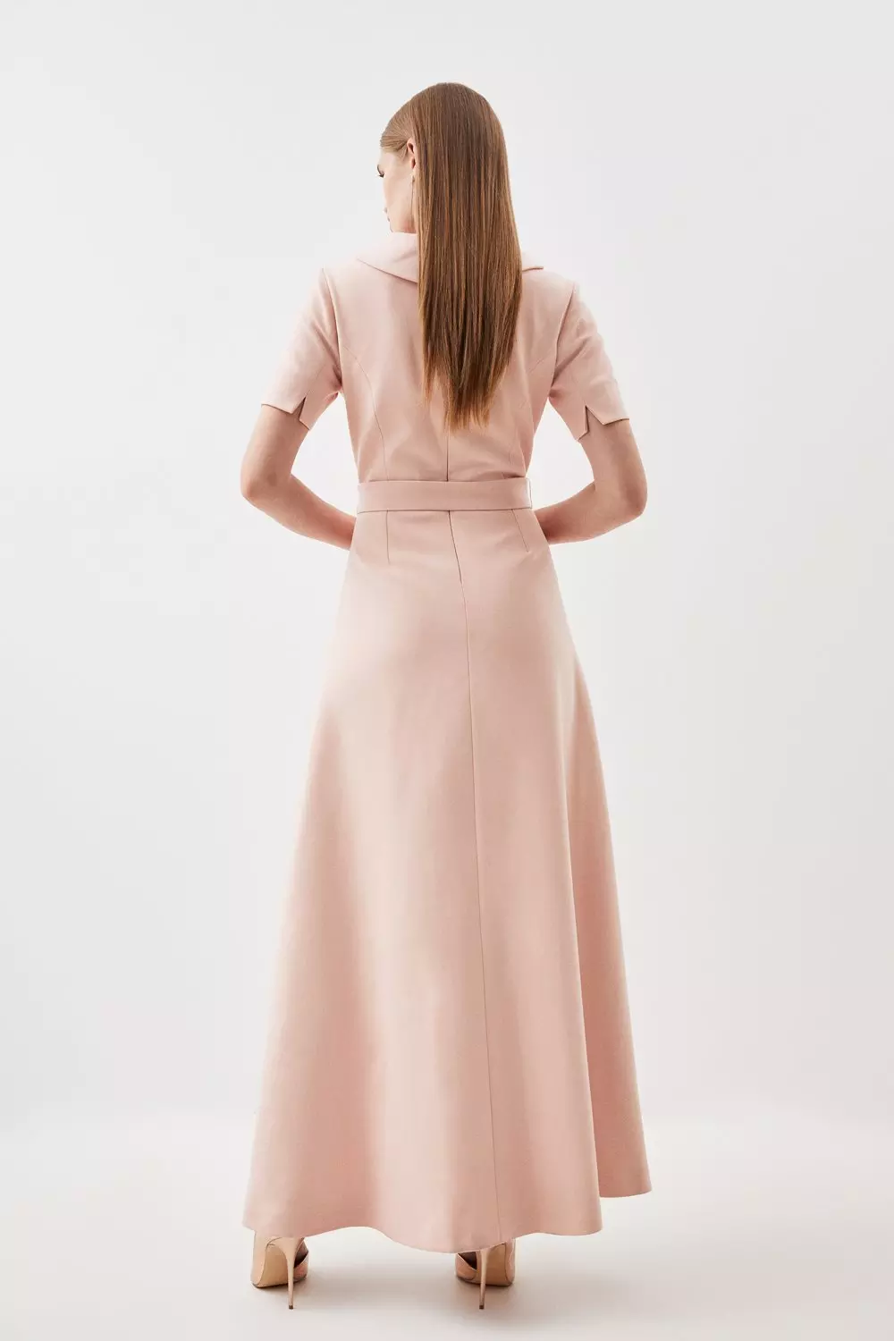 Belted pink high low dress and cardigan hotsell