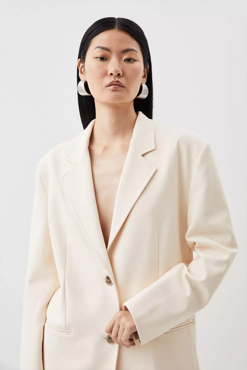KAREN MILLEN コンパクトストレッチ テーラード ブレザー 無地 Compact Stretch Relaxed Tailored Single Breasted Blazer