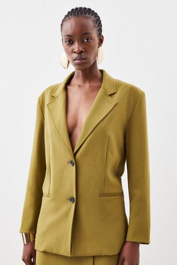Khaki Compact Stretch Relaxed Tailored Single Breasted Blazer