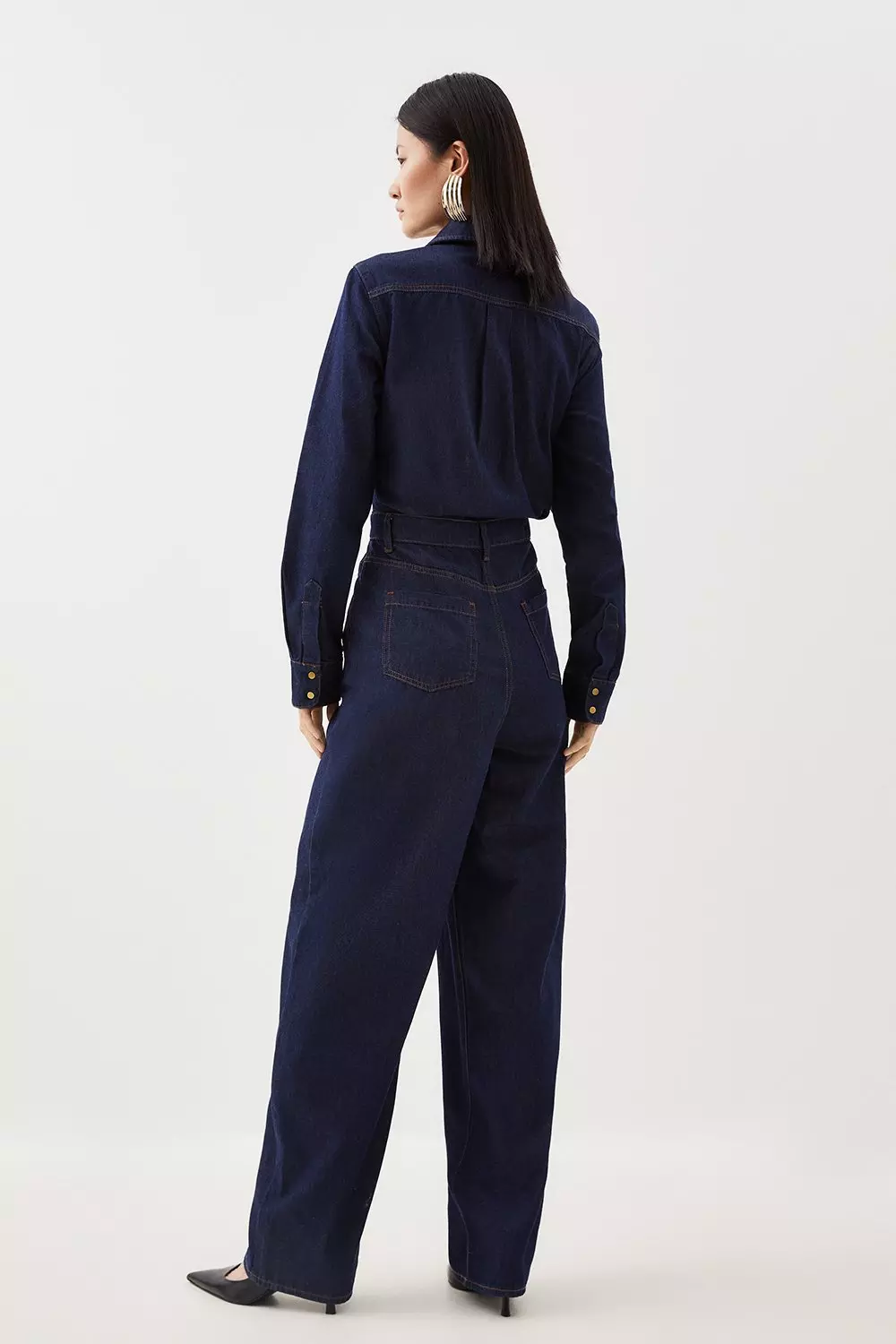 Karen Millen Womens Denim Long Sleeve Jumpsuit Indigo Size 4