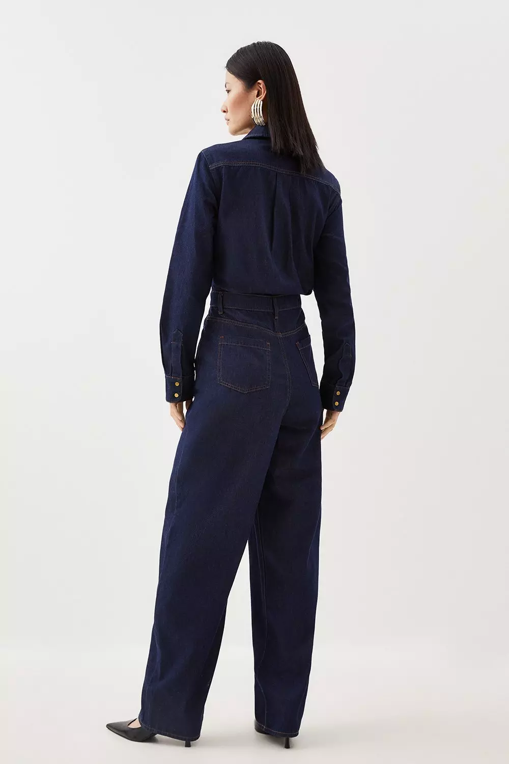 Denim Long Sleeve Jumpsuit | Karen Millen