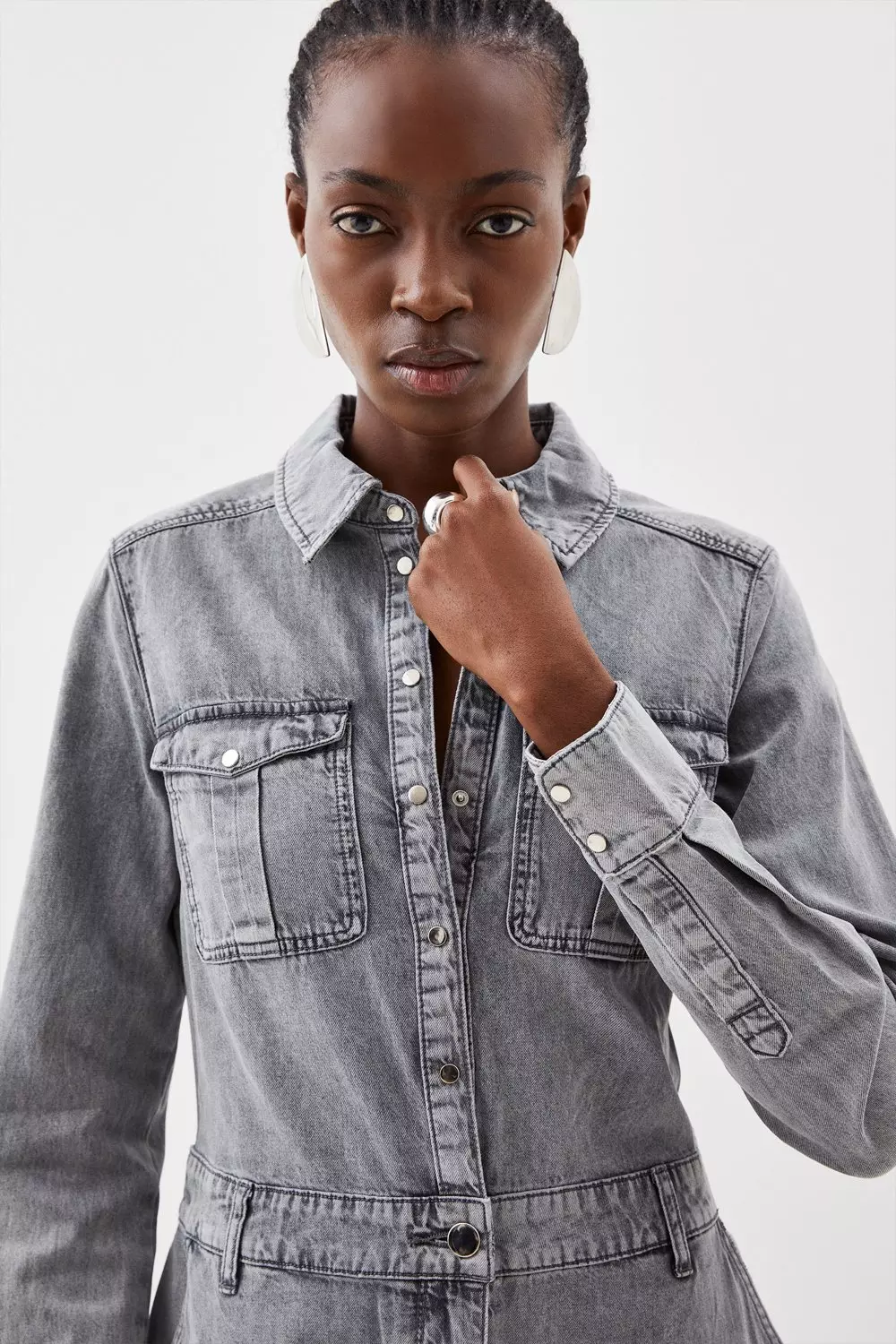 Indigo Denim Long Sleeve Jumpsuit alternative image