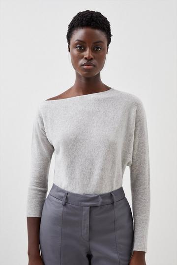 Grey Cashmere Asymmetric Knit Sweater