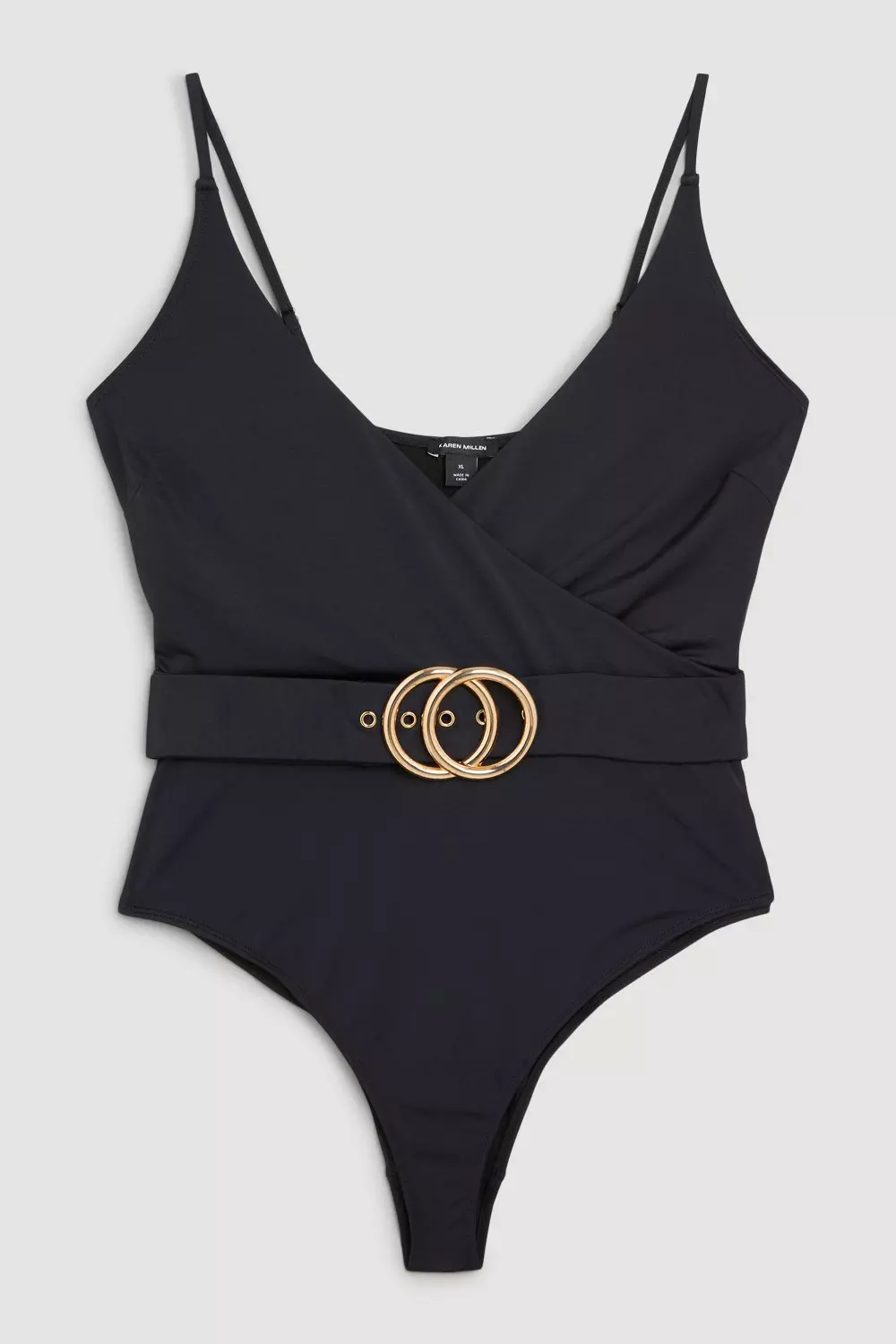 Plus Size Wrap Front Belted Swimsuit | Karen Millen