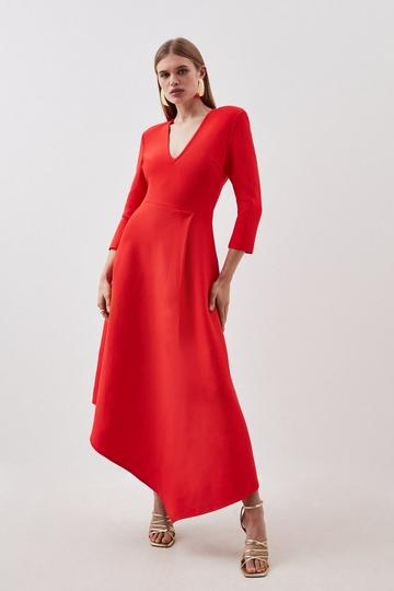 Red Bandage Figure Form Knit Belted Asymmetric Midaxi Dress