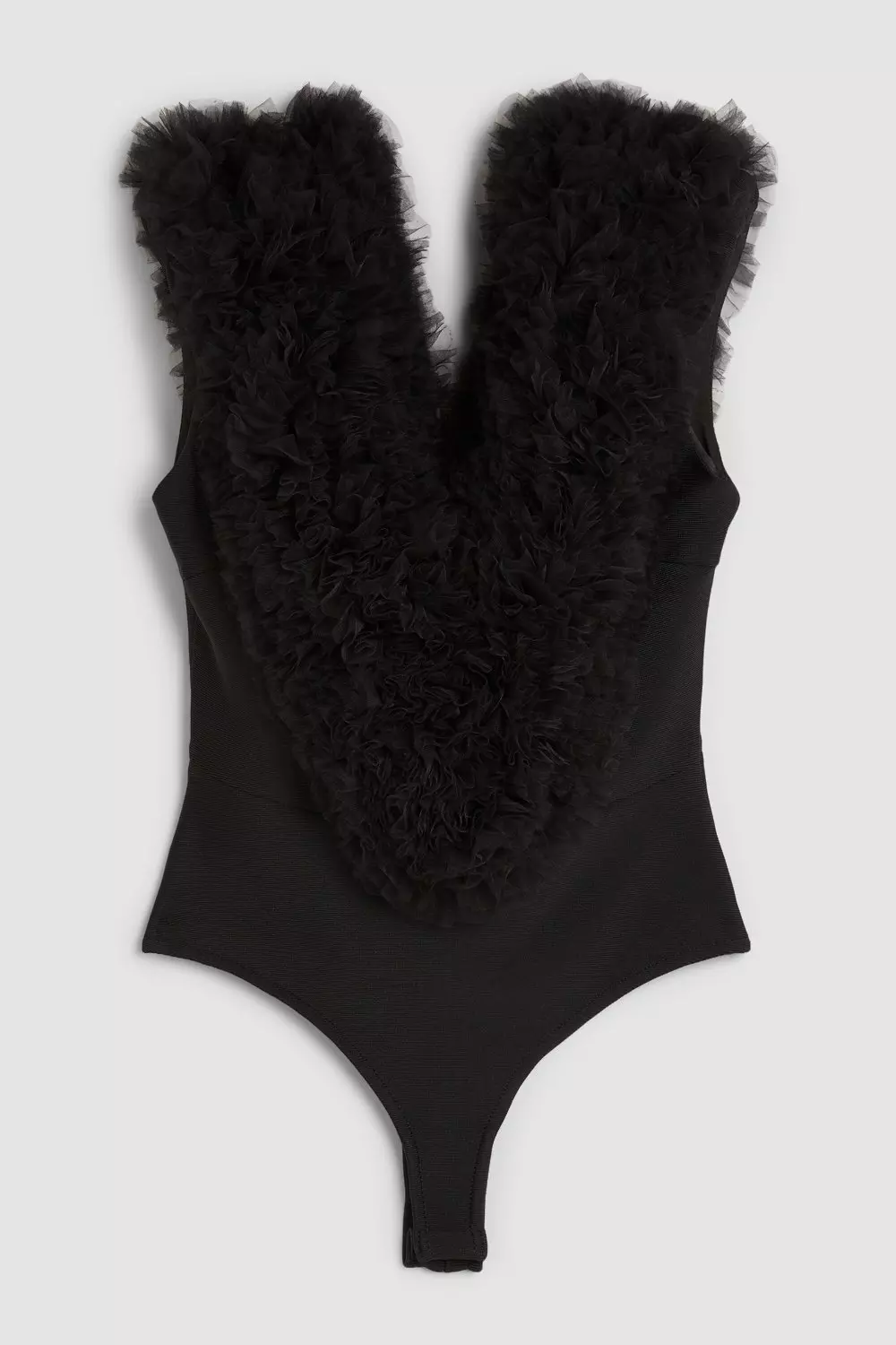 Bandage Figure Form Knit Tulle Detail Bodysuit | Karen Millen