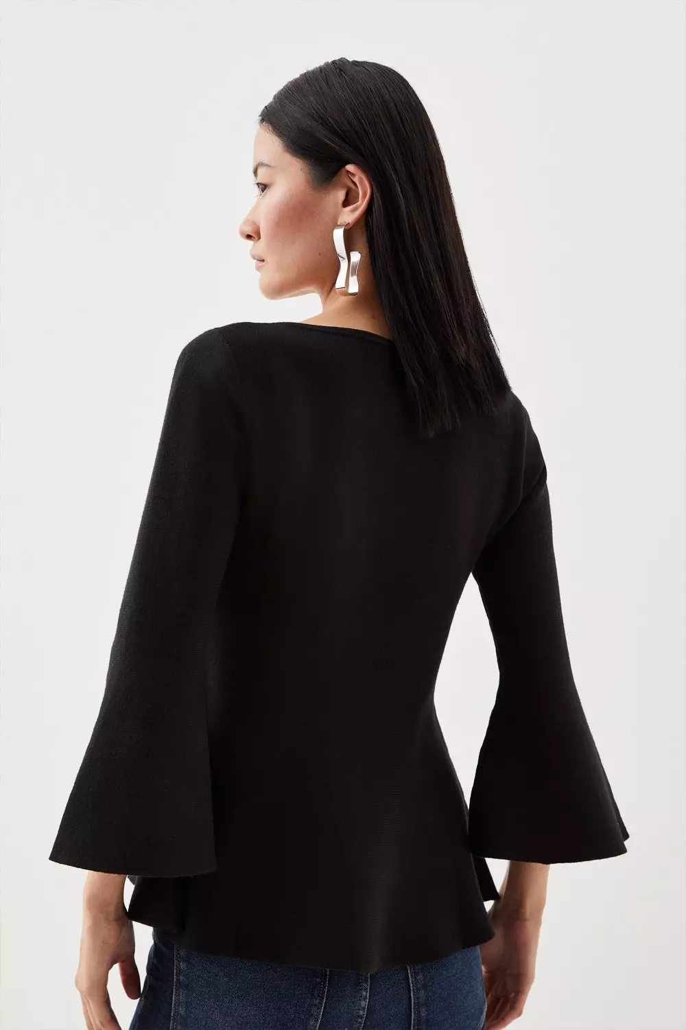 Compact Wool Look Knit Bell Sleeve Top Karen Millen