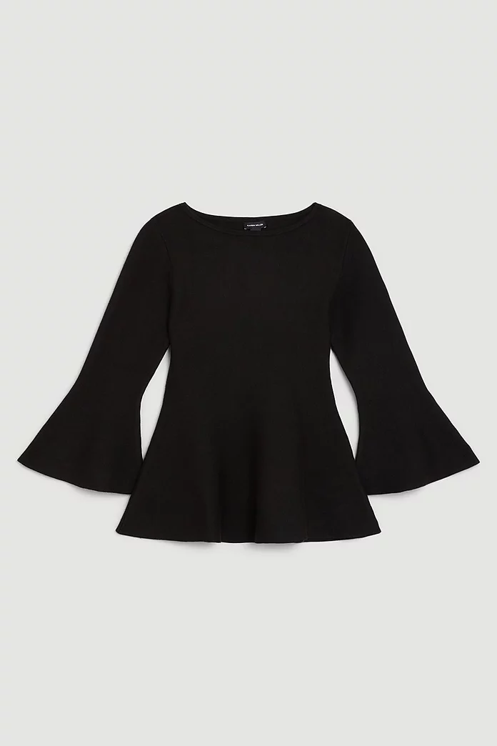 Compact Wool Look Knit Bell Sleeve Top | Karen Millen Compact Wool Look Knit Bell Sleeve Top | Karen Millen