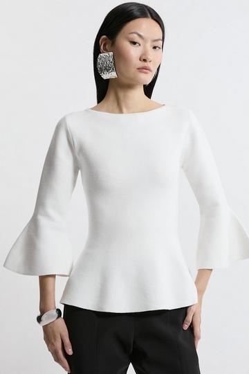 Compact Wool Look Knit Bell Sleeve Top cream