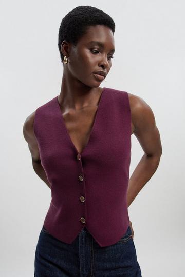 Compact Knit Wool Look V-Neck Tank Top burgundy