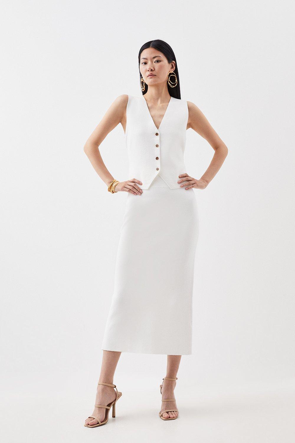Compact Knit Wool Look V-Neck Tank Top | Karen Millen