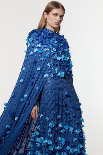 Blue Crystal Applique Woven Maxi Cape