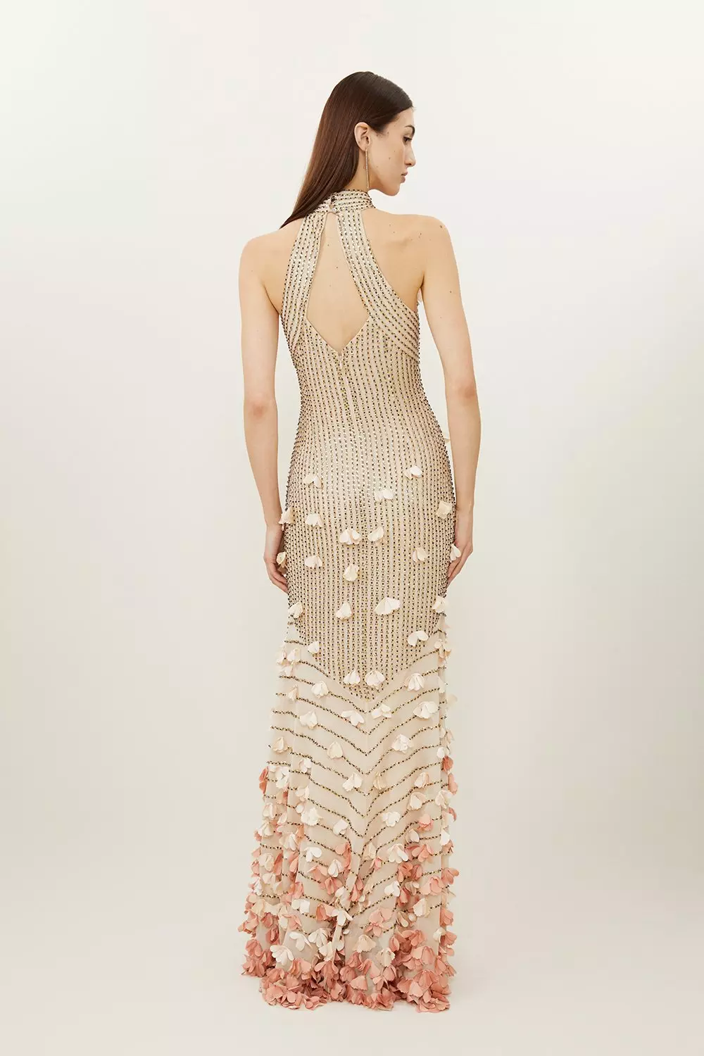KAREN MILLEN* ビーズ クリスタル ロゼアップリケマキシドレス Crystal Applique Woven Maxi Rosette Maxi Dress | Karen Millen