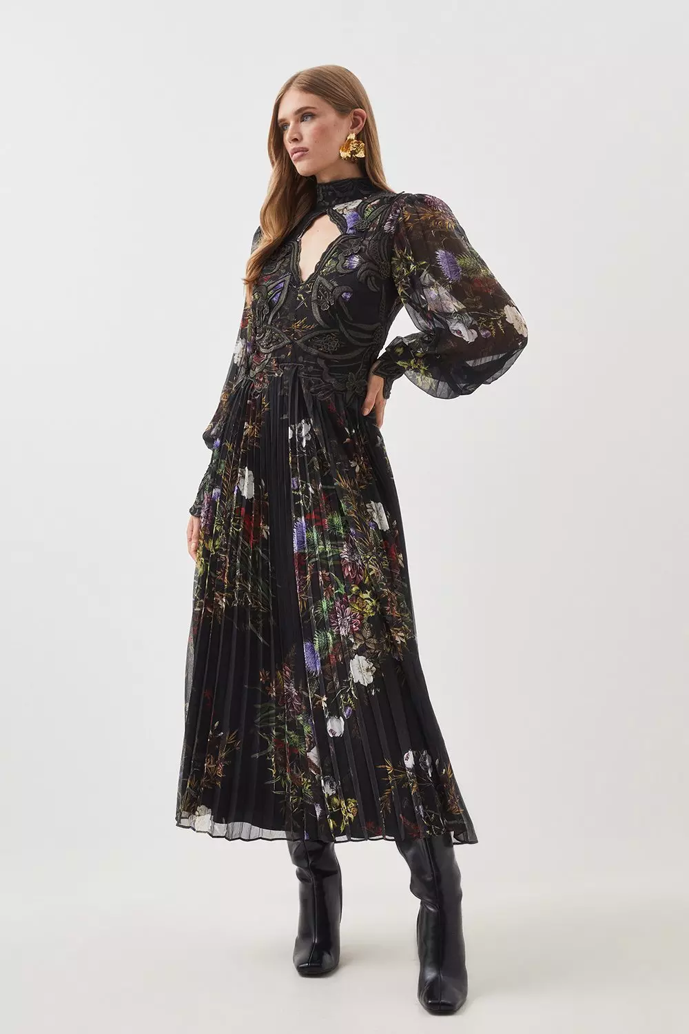 KAREN MILLEN☆Applique Lace Up Maxi ワンピース【UK発】 KAREN MILLEN Lace Petal Applique Woven Maxi Dress in