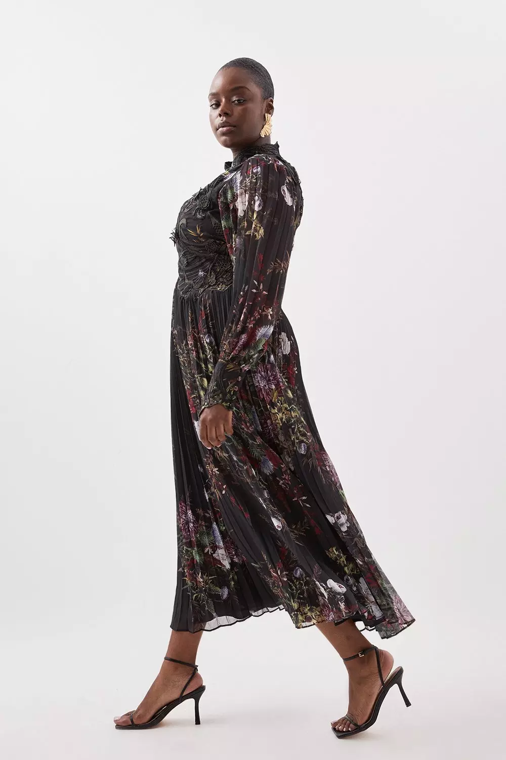 Plus Size Floral Applique Pleated Maxi Dress Karen Millen