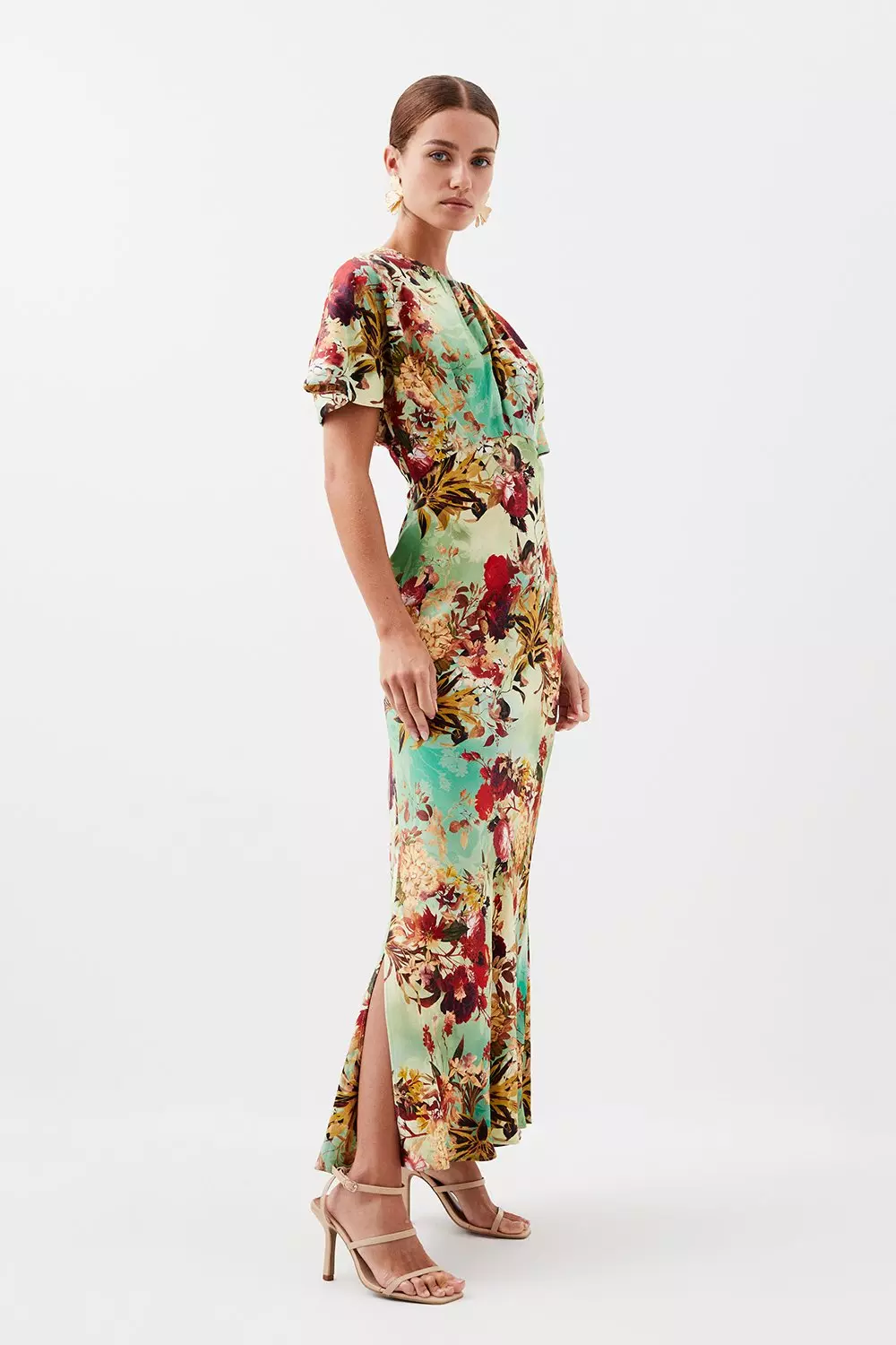 Petite Floral Satin Woven Crepe Maxi Dress Karen Millen