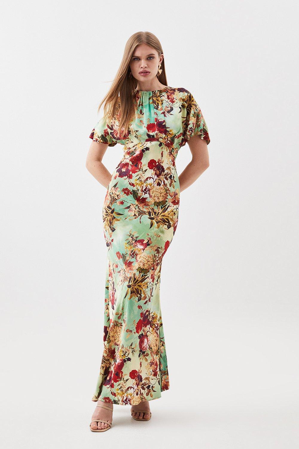 Floral Satin Woven Crepe Maxi Dress Karen Millen