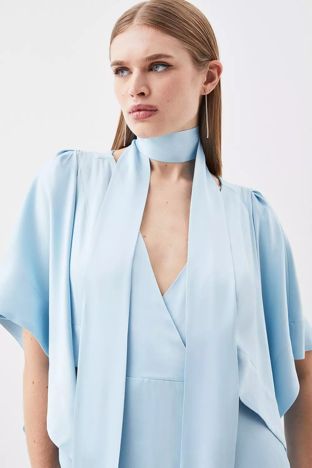 Satin Crepe Tie Neck Woven Maxi Dress | Karen Millen