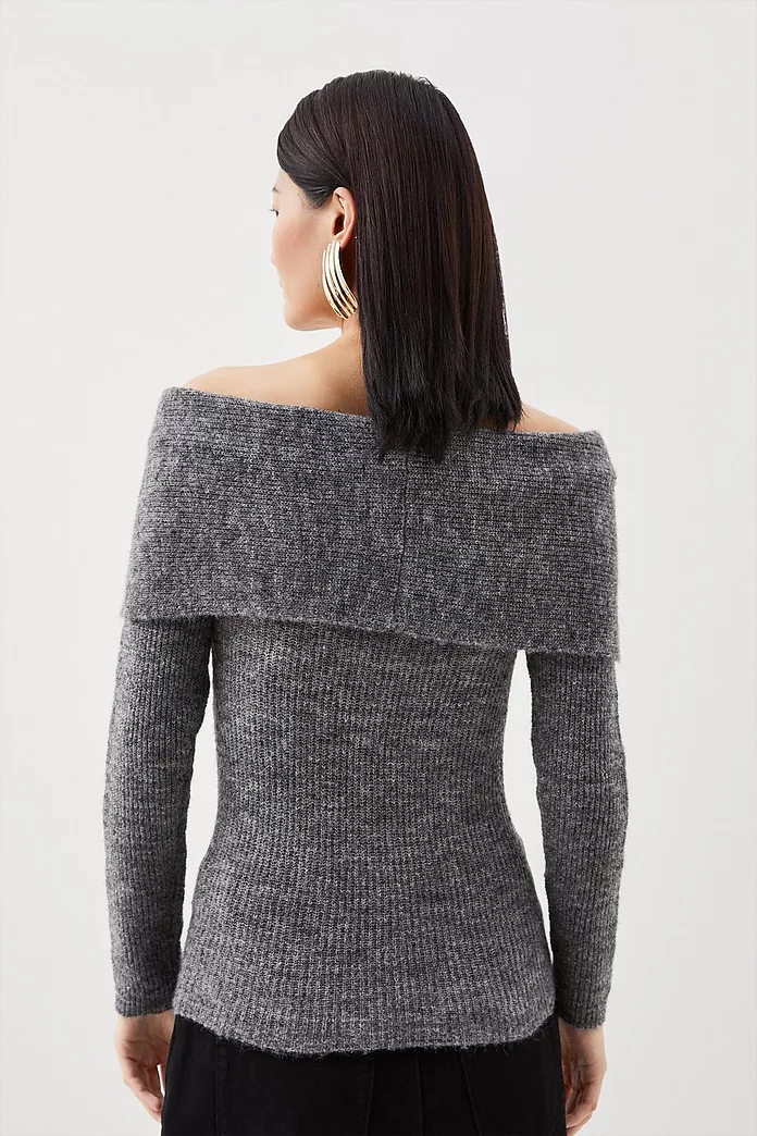 Wool Blend Cosy Off The Shoulder Knit Sweater | Karen Millen Wool Blend Cosy Off The Shoulder Knit Sweater | Karen Millen