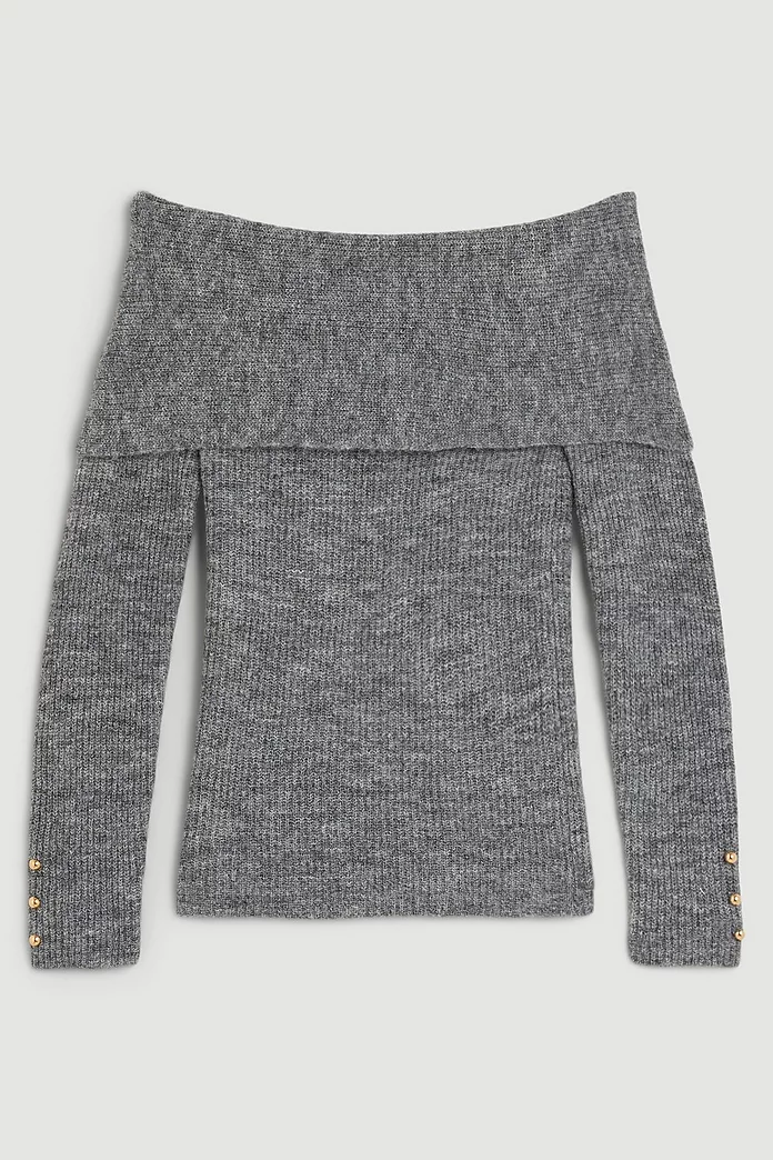 Wool Blend Cosy Off The Shoulder Knit Sweater | Karen Millen Wool Blend Cosy Off The Shoulder Knit Sweater | Karen Millen