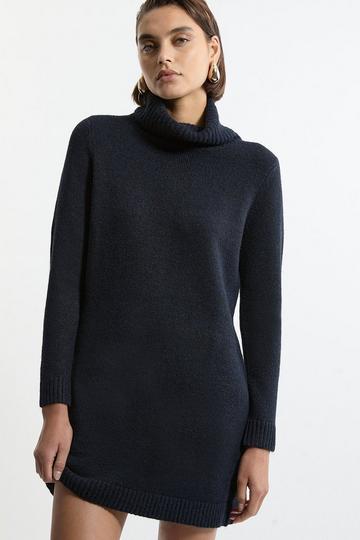 Wool Blend Cosy Roll Neck Knit Dress navy