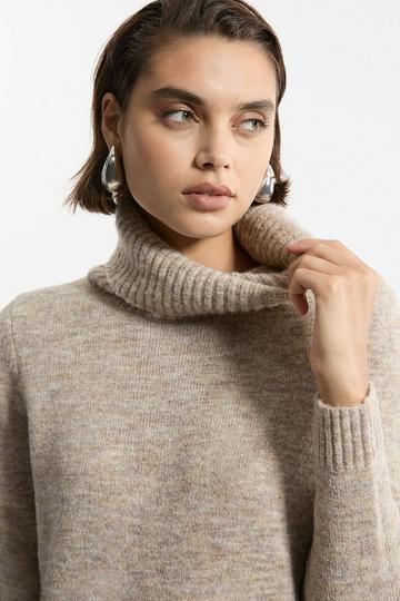 Wool Blend Cosy Roll Neck Knit Dress oatmeal